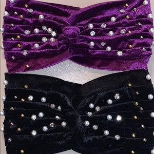 Pearl and velvet twist headband